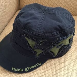 THINK GLOBALLY Appliqué Faded Black Denim Hat